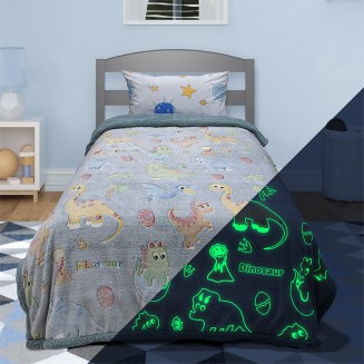 Κουβέρτα Fleece Sherpa Μονή 160x220 Lino Φωσφοριζέ Volcano Grey-Ciel