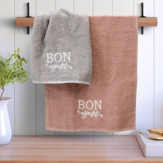 Σετ Πετσέτες 2 Τεμ. Lino Bon Apettit Pink-Grey