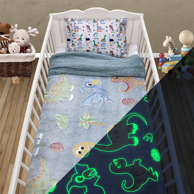 LINO ΚΟΥΒΕΡΤΑ FLEECE SHERPA ΦΩΣΦΟΡΙΖΕ VOLCANO GREY-CIEL 110X150