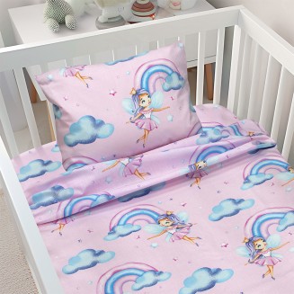 Σεντόνια Σετ Bebe Κούνιας 120x180 Lino Enhanced Rainbow Pink