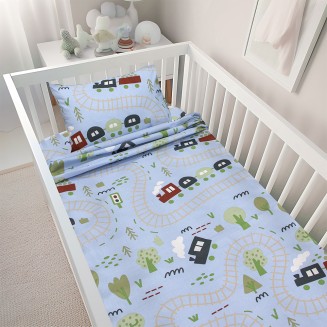 Σεντόνια Σετ Bebe Κούνιας 120x180 Lino Forest Express Petrol