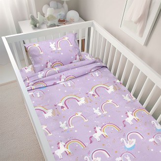 Σεντόνια Σετ Bebe Κούνιας 120x180 Lino Rainbow Gallop Lilac
