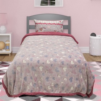 Κουβέρτα Fleece Sherpa Μονή 160x220 Lino Φωσφοριζέ Herz Pink