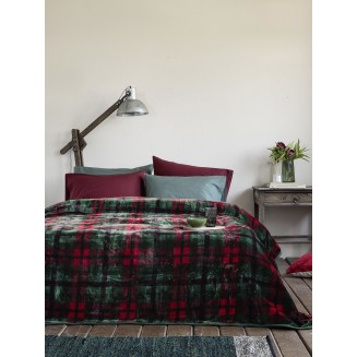 Κουβέρτα Βελουτέ Μονή 160x220 Nima Home Oliver Πράσινο-Κόκκινο
