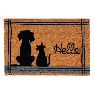 Πατάκι Εισόδου από Κοκοφοίνικα με Αντιολισθητικό Υπόστρωμα E - Coco 029 Cat Dog hello 40x60εκ Sdim