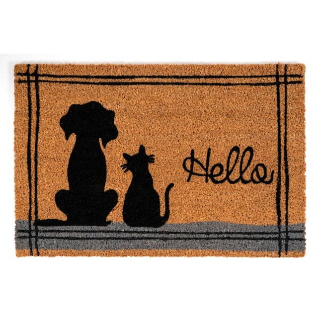 Sdim Πατάκι Εισόδου από Κοκοφοίνικα με Αντιολισθητικό Υπόστρωμα E - Coco 029 Cat Dog hello 40x60εκ.