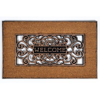 Πατάκι Εισόδου από Κοκοφοίνικα  και Καουτσούκ με Αντιολισθητικό Υπόστρωμα Mathara 002 Welcome Natural 45x75εκ Sdim