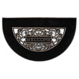 Ημικυκλικό Πατάκι Εισόδου από Κοκοφοίνικα  και Καουτσούκ με Αντιολισθητικό Υπόστρωμα Mathara 003 Welcome Black HR 45x75εκ Sdim