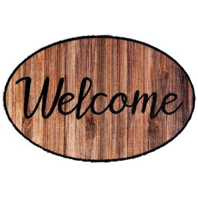 Sdim Οβάλ Πατάκι Εισόδου Μοκέτα με Αντιολισθητικό Υπόστρωμα Prestige Shape 006 Welcome Wood Καφέ 50x75εκ.