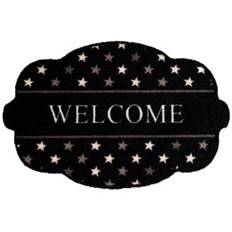 Οβάλ Πατάκι Εισόδου Μοκέτα με Αντιολισθητικό Υπόστρωμα Prestige Shape 010 Welcome Stars Μαύρο 50x75εκ Sdim
