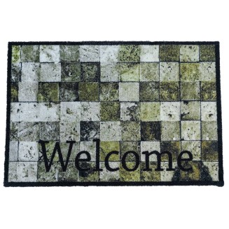 Πατάκι Εισόδου Μοκέτα με Αντιολισθητικό Υπόστρωμα Prestige 032 Welcome Tiles Πράσινο 50x75εκ Sdim
