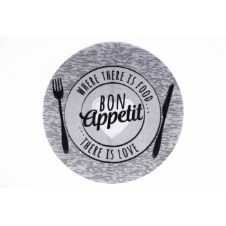 Στρογγυλό Πατάκι Κουζίνας με Αντιολισθητικό Υπόστρωμα Cook & Wash 455 Bon Appetit Love Γκρί Φ67εκ Sdim