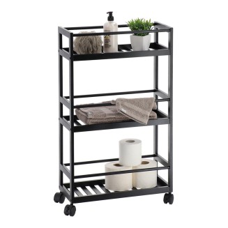 Ραφιέρα Μπάνιου Από Μπαμπού Μαύρη Με 3 Ράφια και Ροδάκια MRShome