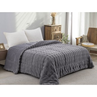 Κουβερτοπάπλωμα Γούνα-Flannel Μονό 160x220 Adam Home 910 Grey