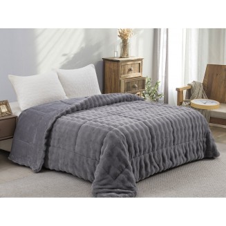 Κουβερτοπάπλωμα Γούνα-Flannel Υπέρδιπλο 220x240 Adam Home 910 Grey