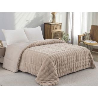 Κουβερτοπάπλωμα Γούνα-Flannel Υπέρδιπλο 220x240 Adam Home 910 Taupe