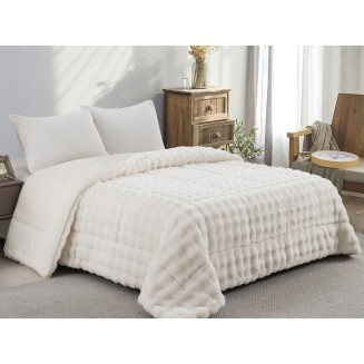Κουβερτοπάπλωμα Γούνα-Flannel Υπέρδιπλο 220x240 Adam Home 910 White
