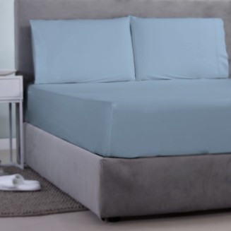 Σεντόνι Μεμονωμένο Με Λάστιχο Γίγας 180x200+30 Aslanis Home Satin Ρlain (95 Serenity Βlue) Γαλάζιο