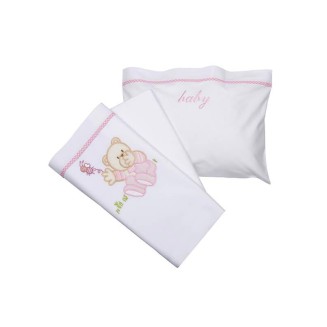 Σεντόνια Σετ Κεντητά Κούνιας 120x180 Sunshine Bear 04 Rose