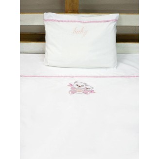 Σεντόνια Σετ Κεντητά Κούνιας 120x180 Sunshine Panda 02 Pink