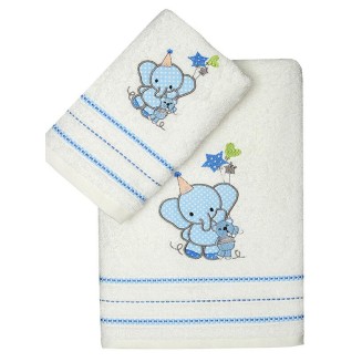 Σετ Πετσέτες 2 Τεμ. Κεντητές Βρεφικές Sunshine Elephant 03 Blue