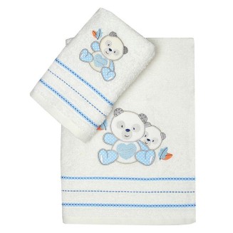 Σετ Πετσέτες 2 Τεμ. Κεντητές Βρεφικές Sunshine Panda 02 Blue