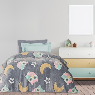 Κουβέρτα Fleece Μονή 160x220 Das Kids 4864 Γκρί-Κίτρινο-Ρόζ