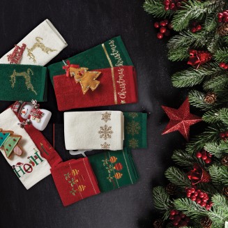 Σετ Ποτηρόπανα 2Τεμ. 40x60 Χριστουγεννιάτικα Das Home 0701 Ιβουάρ-Πράσινο