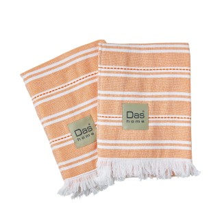 Σετ Ποτηρόπανα 2Τεμ. 40x65 Das Home 708 Λευκό-Σομόν