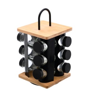 Βαση Μπαχαρικων Bamboo Essentials Με 12 Γυαλινα Δοχεια Περιστρεφομενη Μαυρη Estia 01-14650