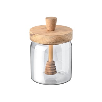 Δοχείο Μελιού 450ml Με Κουτάλι Μελιού Estia 9x9x13.5cm Acacia Γυάλινο 01-17453