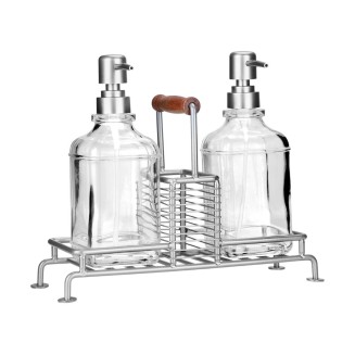 Δοχεία Υγρού Πιάτων 2x300ml Estia Με Μεταλλική Βάση & Θήκη Για Σφουγγάρι Ασημί  Allure 01-26233