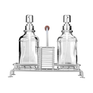 Δοχεία Υγρού Πιάτων 2x300ml Estia Με Μεταλλική Βάση & Θήκη Για Σφουγγάρι Ασημί  Allure 01-26233