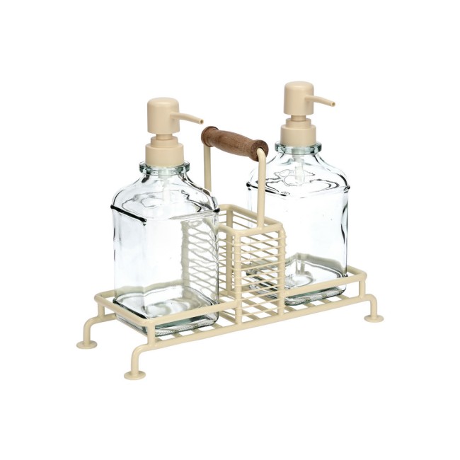 ESTIA ΔΟΧΕΙΑ ΥΓΡΟΥ ΠΙΑΤΩΝ ALLURE 2x300ml ΜΕ ΜΕΤΑΛΛΙΚΗ ΒΑΣΗ & ΘΗΚΗ ΓΙΑ ΣΦΟΥΓΓΑΡΙ IVORY