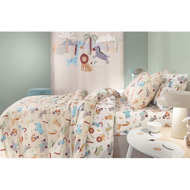 Σετ 3τμχ Παιδικά Σεντόνια Jungle Natural με Λάστιχο