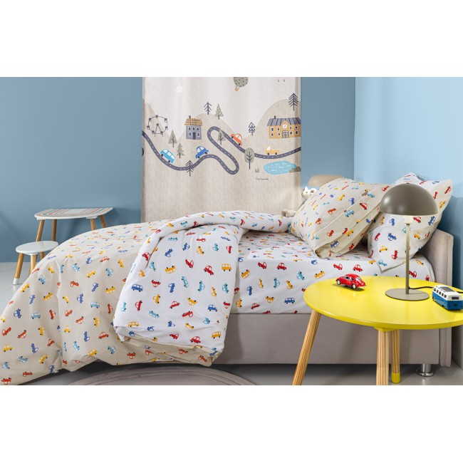 Σετ 3τμχ Παιδικά Σεντόνια Roadtrip Natural με Λάστιχο