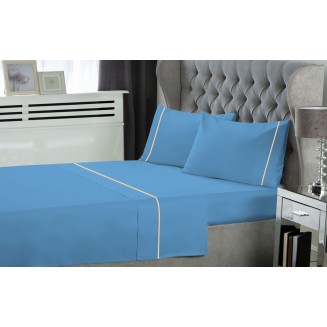 Σεντόνια Σετ Μονά 170x270 Le Blanc Μονόχρωμα Με Φυτίλι Blue