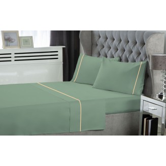 Σεντόνια Σετ Μονά 170x270 Le Blanc Μονόχρωμα Με Φυτίλι Green