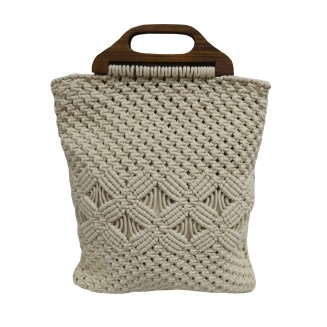 Τσάντα Macrame Κόμβος 40x35 Natural With Wooden Handle