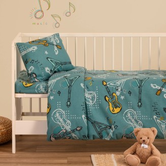 Σεντόνια Σετ Κούνιας 120x170 Φανελένια Melinen Winter Line Βaby Music Petrol