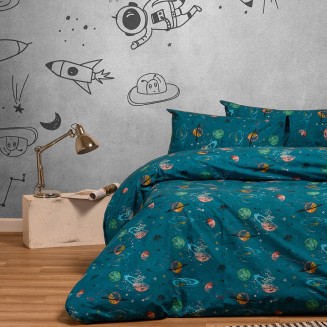 Σεντόνια Σετ Μονά Με Λάστιχο 100x200+32 Melinen Kids Line Interstellar Petrol