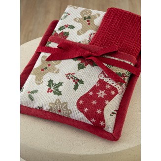 Πετσέτες Κουζίνας Σετ 2 Τεμαχίων 40x70 Palamaiki Με Πιάστρα Christmas Collection CC102