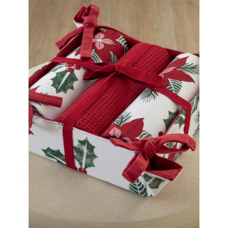 Πετσέτες Κουζίνας Σετ 3 Τεμαχίων 40x70 Palamaiki Με Καλάθι Christmas Collection CC101