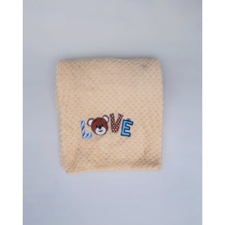 Κουβέρτα Μονόχρωμη Αγκαλιάς 75x100 Pennie Coral Fleece Με Κέντημα Love Εκρού