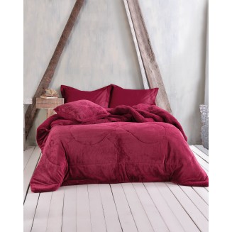 Κουβερτοπάπλωμα Jacquard (Flannel+Sherpa) 160x220 Rythmos Alvaro Burgundy