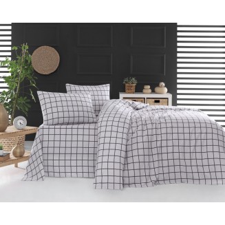 Σεντόνια Σετ Φανέλα Υπέρδιπλο 230x260 Rythmos Squares Γκρι