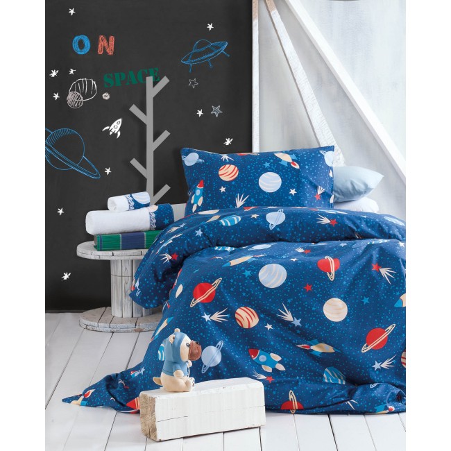 Σεντόνια Σετ Παιδικά Ημίδιπλα Με Λάστιχο 105x205+25 Rythmos Space Odyssey  Μπλε