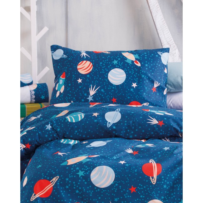 Σεντόνια Σετ Παιδικά Ημίδιπλα Με Λάστιχο 105x205+25 Rythmos Space Odyssey  Μπλε