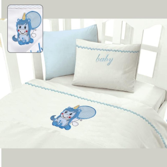 Σεντόνια Κούνιας (Σετ) (120X160) Μονόκερος Σιέλ