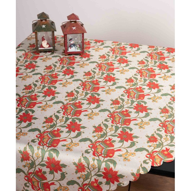Τραπεζομάντηλο Χριστουγενιάτικο Αλέκιαστο 140x180 Silk Fashion 326 Ivory Καμπάνες